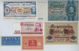 1914-1992. 6db-os vegyes német bankjegy tétel, közte egy utazási csekk is T:I--III 1914-1992. 6pcs of various German banknotes, including a travellers cheque C:AU-F