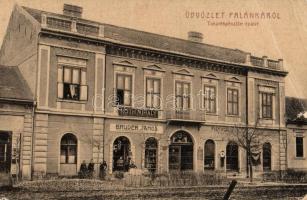 Palánka, Bácska-Palánka, Backa Palanka; Takarékpénztári épület, Roth Mihály, Bruder János, Fischgrund A. üzlete. W. L. 660. / savings bank, shops (szakadás / tear)