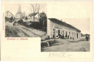 1903 Zabok, Fő utca, templom, Samuel Kell üzlete. Kiadja Georg Handl / main street, church, shop (Rb)