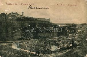 Újlak, Ilok; látkép, vár. W. L. (?) 694. Kiadja M. Epstein. / general view, castle (szakadás / tear)