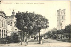 Debrecen, Piac utca az évszázados kistemplommal, villamos, W. L. Bp. 5982. Mihály Sámuel kiadása