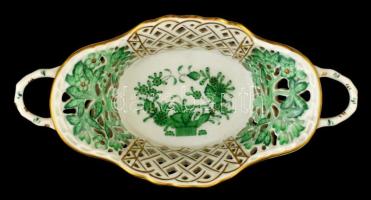 Herendi indiai kosár mintás porcelán áttört kosár, kézzel festett, jelzett, hibátlan, 19×9,5×4 cm