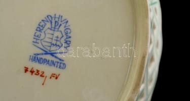 Herendi indiai kosár mintás porcelán áttört kosár, kézzel festett, jelzett, hibátlan, 19×9,5×4 cm