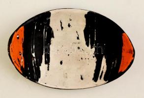 Iparművészeti Vállalatos Gorka Lívia fekete-fehér-narancssárga tálka, mázas kerámia, jelzett, apró k...