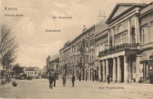1910 Kassa, Kosice; Fő utca, kir. törvényszék, jelzálogbank, Forgách-palota, kiadja Divald K. Fia Eperjes / street, court, bank, palace
