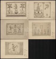 Olvashatatlan jelzéssel: Népmese-illusztrációk, 5 db. Rézkarc, papír, 6,5×9 cm