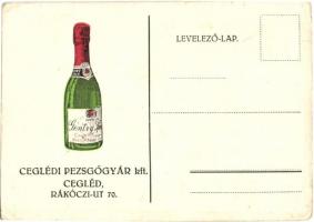 Ceglédi Pezsgőgyár kft. Cegléd, Rákóczi út 70. reklámlap / Hungarian sparkling wine advertisement card (EK)