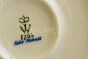 Wallendorf Echt Kobalt asztali kínáló, jelzett, hibátlan, m: 16,5 cm