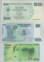 Vegyes: Burundi 2015. 1000Fr + Kongó 2007. 100Fr + Zimbabwe 2007. 100.000$ csekk T:I,I-,III Mixed: Burundi 2015. 1000 Francs + Congo 2007. 100 Francs + Zimbabwe 2007. 100.000 Dollars cheque C:UNC,AU,F