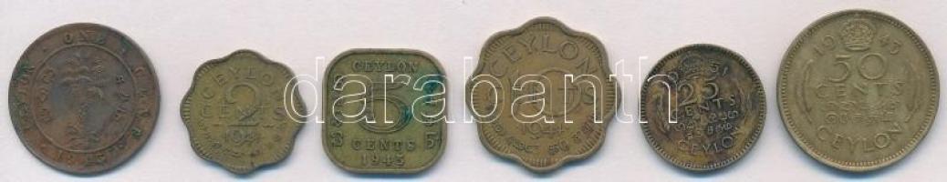 Ceylon 1943-1951. 1c-50c (6xklf) T:2,2- Ceylon 1943-1951. 1 Cent - 50 Cents (6xdiff) C:XF,VF