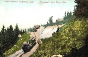 Tátra, Tatry; Csorbatói fogaskerekű vasút. Kiadja Cattarino S. utóda Földes Samu 1909. 206. sz. / Zahnradbahn beim Csorbersee / Strbské Pleso cogwheel railway