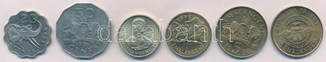 Szváziföld 1996-1999. 20c-5E (6xklf) T:1-,2 Swaziland 1996-1999. 20 Cents - 5 Emalangeni (6xdiff) C:AU,XF