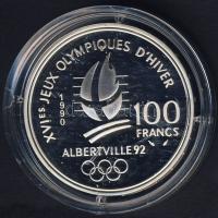Franciaország 1990. 100Fr Ag "Téli olimpia-bobozás" T:PP