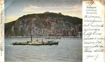 1899 "Lukács Béla" oldalkerekes vontató gőzhajó a Gellért-hegynél. Walter Haertel, C. Andelfinger & Cie. Nr. 149. / Hungarian towing steamship