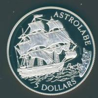 Cook szigetek 1992. 5$ Ag "Astrolabe vitorláshajó" T:PP
