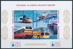 International Stamps Exhibition ISTANBUL '96: Transport imperforated block, Nemzetközi bélyegkiállítás ISTANBUL '96: Közlekedési eszközök vágott blokk