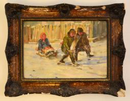 Hódi Géza (1881-1942): Télen. Olaj, falemez, jelzett, keretben, 24×34 cm