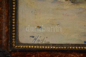 Hódi Géza (1881-1942): Télen. Olaj, falemez, jelzett, keretben, 24×34 cm