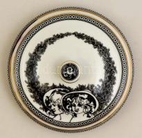 Hollóházi Jurcsák László által tervezett porcelán bonbonier, matricás, hibátlan, jelzett, d: 14,5 cm