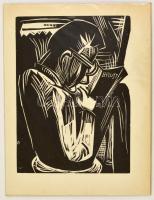 Karl Schmidt-Rottluff (1884-1976): Olvasó férfi. Fametszet, papír, jelzés nélkül, (megjelent Genius folyóirat mellékleteként) 28×20 cm