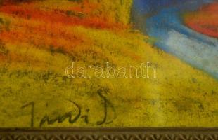 Jándi jelzéssel: Kilátás a falura. Pasztell, papír, üvegezett keretben, 23×31 cm