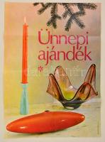 1965 Ünnepi ajándék, üvegtárgyak, reklám plakát, hajtott, 78x56 cm
