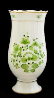 Hollóházi zöld virágmintás porcelán, matricás, jelzett, hibátlan, m: 24,5 cm