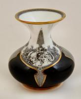 Hollóházi Jurcsák László által tervezett porcelán váza, matricás, hibátlan, jelzett, m: 10 cm