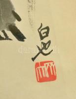 Vadludak, távol-keleti festmény, akvarell, papír, jelzett, üvegezett fa keretben,27×17,5 cm