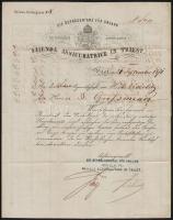 1871 Trieszti biztosító társaság biztosítási kötvénye nyomtatványként elküldve.