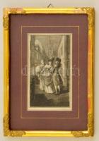 1790 A. Clar jelzéssel: úri társaság az utcán. Rézmetszet. Üvegezett keretben. 15x22 cm