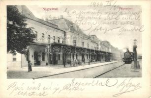 1906 Nagyvárad, Oradea; Pályaudvar, vasútállomás, gőzmozdony / Bahnhof / railway station, locomotive (EK)