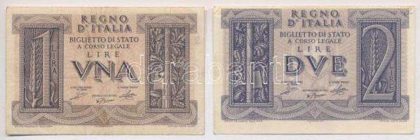 Olaszország 1939. 1L + 2L T:III Italy 1939. 1 Lira  + 2 Lire C:F Krause 26., 27.