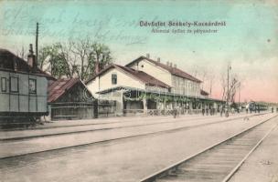 Székelykocsárd, Kocsárd, Lunca Muresului; Vasútállomás, állomási épület és pályaudvar, gőzmozdony, vagonok. Czelnai Gyula felvétele / railway station, locomotive, wagons (EK)