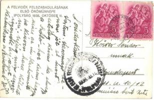 1938 Ipolyság, Sahy; bevonulás / entry of the Hungarian troops,  "1938 Az Első Visszatért Magya...