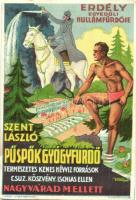 Püspökfürdő, Szentlászlófürdő, Baile 1 Mai; Erdély egyedüli hullámfürdője Szent László Püspök gyógyfürdő Nagyvárad mellett. Erdély litogr. Felelős kiadó Komzsik Alajos. reklámlap / The only wave pool in Transylvania! spa and bathing hall advertising art postcard. s: Ványai (EK)