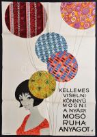 cca 1965 Révész Antal (1931-): Kellemes viselni, könnyű mosni a nyári mosó ruhaanyagot reklám plakát, Offset Nyomda, 6000 pld., hajtott, 81x56 cm