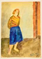 Farkas jelzéssel: Lány, akvarell, papír, 41,5×30,5 cm
