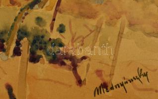 Mednyánszky jelzéssel: Virágzó barackfák, akvarell, papír, paszpartuban, 20×29,5 cm