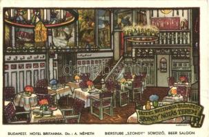 Budapest VI. Hotel Britannia, Szondy söröző s: Haranghy J. - 5 db régi képeslap / 5 pre-1945 postcards