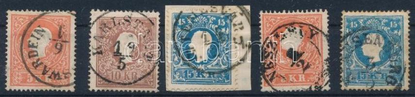 5 type I. stamps with nice cancellations, 5 db I típusú bélyeg szép / olvasható bélyegzésekkel