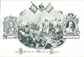 1809-1909 90. Jahrestag der Schlacht bei Aspern. Erzherzog Carl, Erzherzog Albrecht. Chwala's Druck / Battle of Aspern-Essling 90th anniversary memorial card; Archduke Charles, Archduke Albrecht von Österreich-Teschen (kis szakadás / small tear)