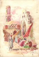 5 db régi eredeti kézzel festett művészlap Farkas G. (?) aláírásával / 5 pre-1945 original hand pain...