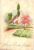 5 db régi eredeti kézzel festett művészlap Farkas G. (?) aláírásával / 5 pre-1945 original hand pain...