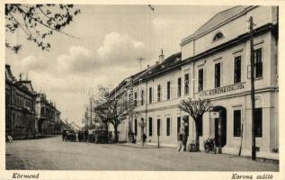 Körmend, Hotel Korona szálloda és kávéház, hintók, automobil, motorkerékpár