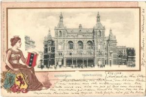 1902 Amsterdam, Stadsschouwburg / Theater. J. H. Schaefer Art Nouveau, Emb. litho frame with coat of arms (EK)