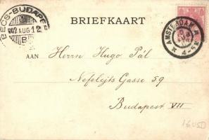 1902 Amsterdam, Postkantoor / Post office, street view. Dutch flag litho frame (EK)