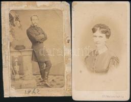 1862 Verebélyi Marzsó Lajos és felesége, 2 db vizitkártya méretű fénykép (az egyik hibás), feliratozva, 10,5x6 cm