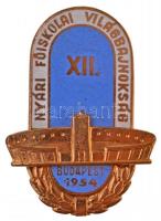 1954. XII. Nyári Főiskolai Világbajnokság Budapest aranyozott, zománcozott jelvény (44x31,5mm) T:2