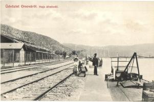Orsova, Hajó átrakodó, uszály, vasút, kiadja Hutterer G. / port, railway